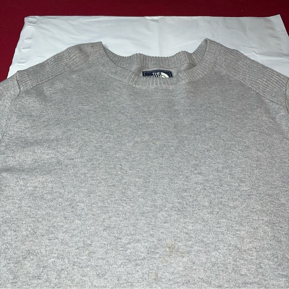 The North Face gray WOOL SWEATER slouchy long Crew Neck Knit Mens Ribbed neutral - Picture 15 of 15